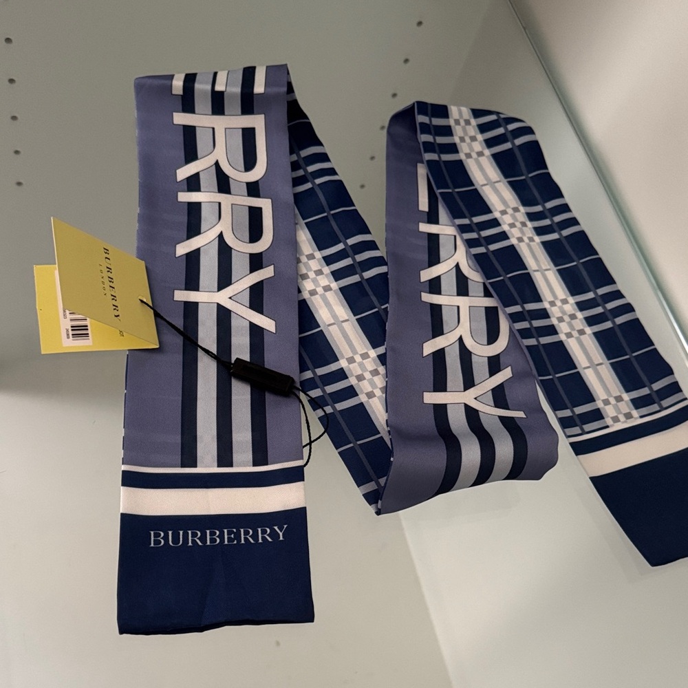 Burberry Navy and White Logo Scarf